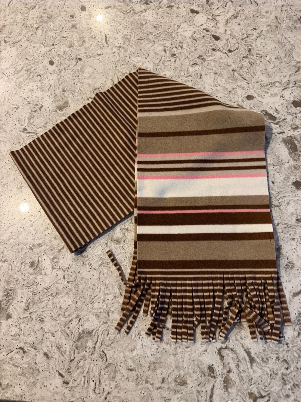 Old Navy Striped Brown Knit Scarf with Pink Accent